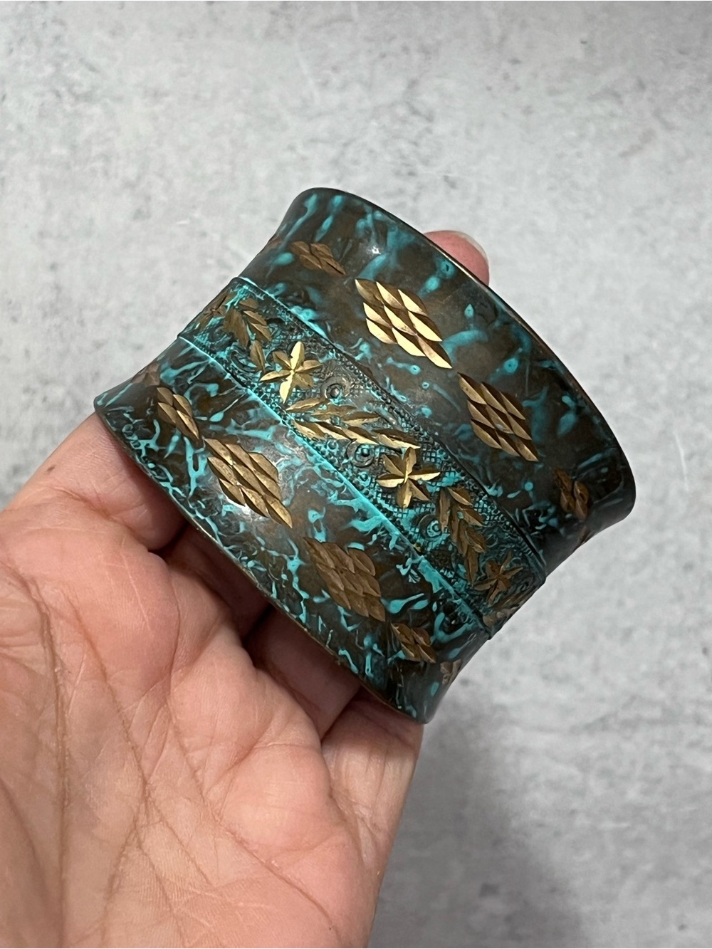 Turquoise Patina Cuff with Gold Leaf Inlay